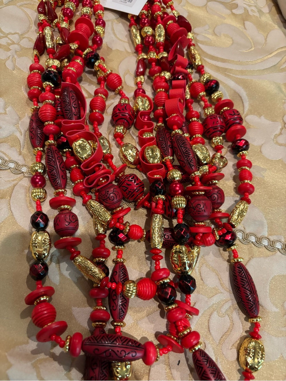 Sassy Jones Caliope Red & Gold Multi-Bead Statement Necklace - Women Jewelry.New